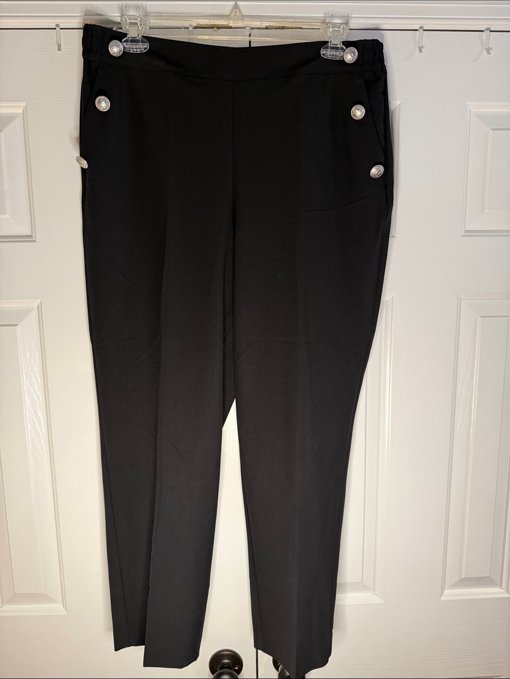 Lane Bryant Perfect Drape Relaxed Ankle Pant-Black Decorative Buttons Mid-Rise